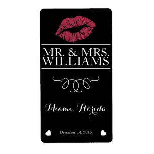 wedding wine table wine bottle label lips glitter