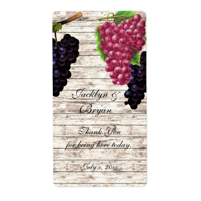 Wedding Wine, Vintage Grapes, Rustic Wood, Custom (Front)