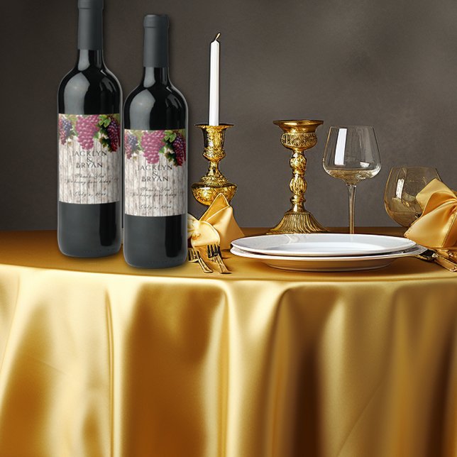 Wedding Wine Watercolor Grapes White Wood Panel Label (Creator Uploaded)