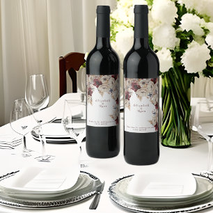 Wedding Wine White Burgundy Flowers Wine Label