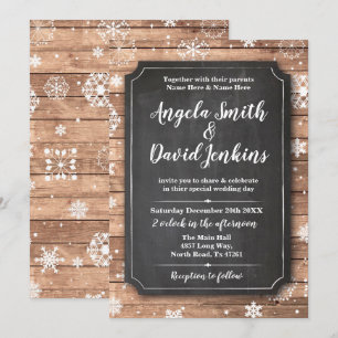 Wedding Winter Wood Wonderland Chalk Snowflakes Invitation