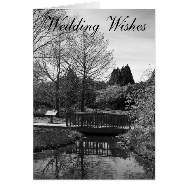 Wedding Wishes lovely black and white bridge lake (Front)