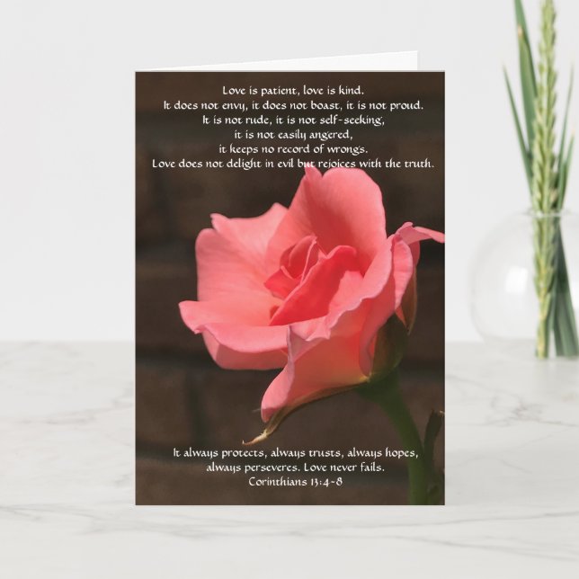 Wedding Wishes Pink Rose Corinthian Verse Love Card (Front)
