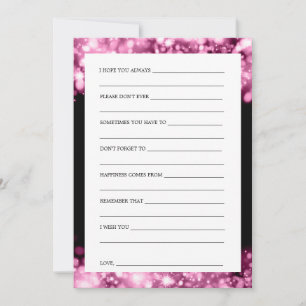 Wedding Wishes Pink Sparkling Lights Advice Card