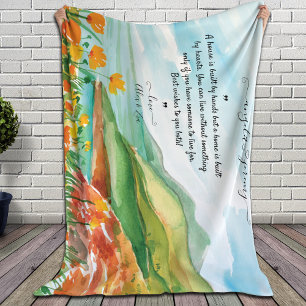 Wedding Wishes with Ocean, Blue Skies and Flowers Sherpa Blanket