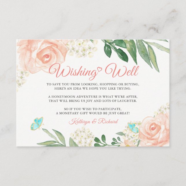 Wedding Wishing Well Blush Peach Chic Floral Enclosure Card (Front)