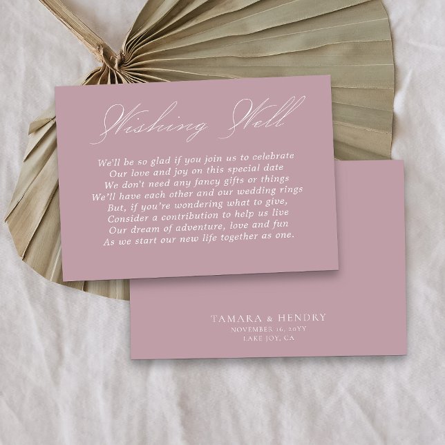 Wedding Wishing Well Calligraphy Script Dusty Rose Enclosure Card (Simple wedding wishing well card in dusty rose pink from my Wedding Colors collection)
