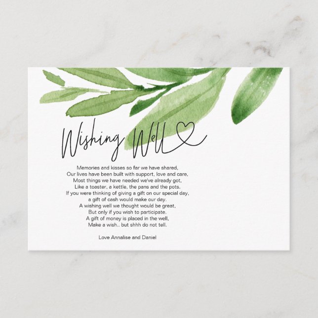 Wedding Wishing Well Gift Registry Eucalyptus Enclosure Card (Front)