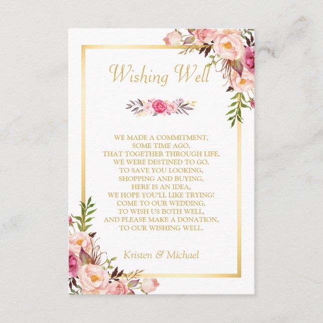 Wedding Wishing Well Gold Elegant Chic Floral Enclosure Card (Front)