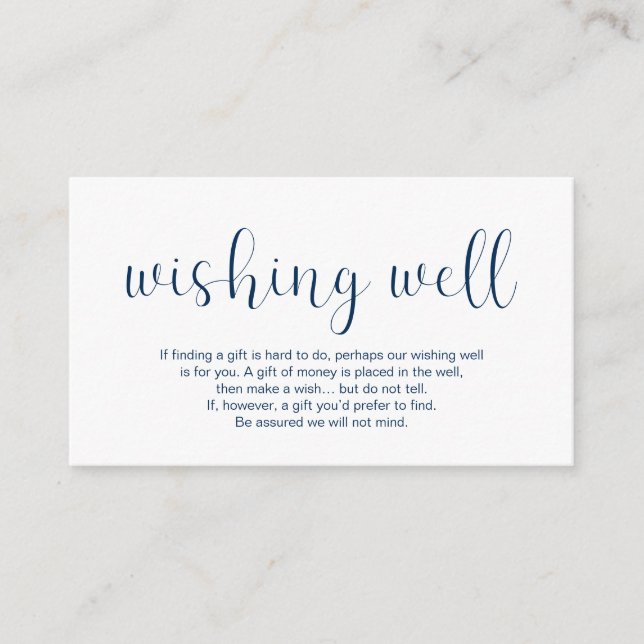Wedding Wishing Well, Minimal design, Navy blufont Enclosure Card (Front)
