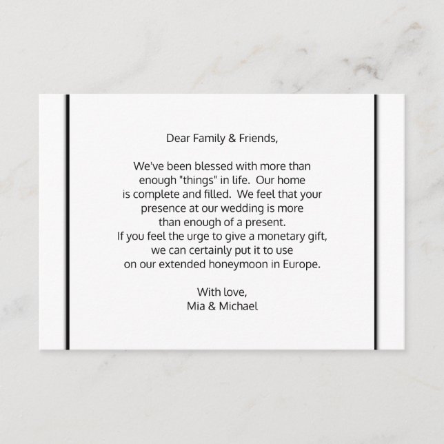 Wedding Wishing Well Monetary Custom Cards (Front)