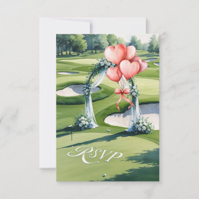 Wedding with golf ball on green   RSVP card (Front)