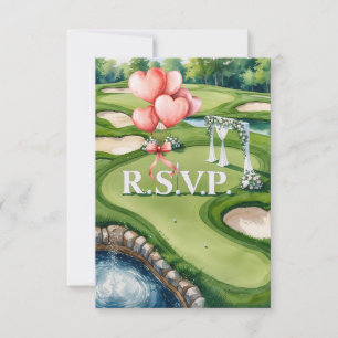 Wedding with golf ball on green   RSVP card