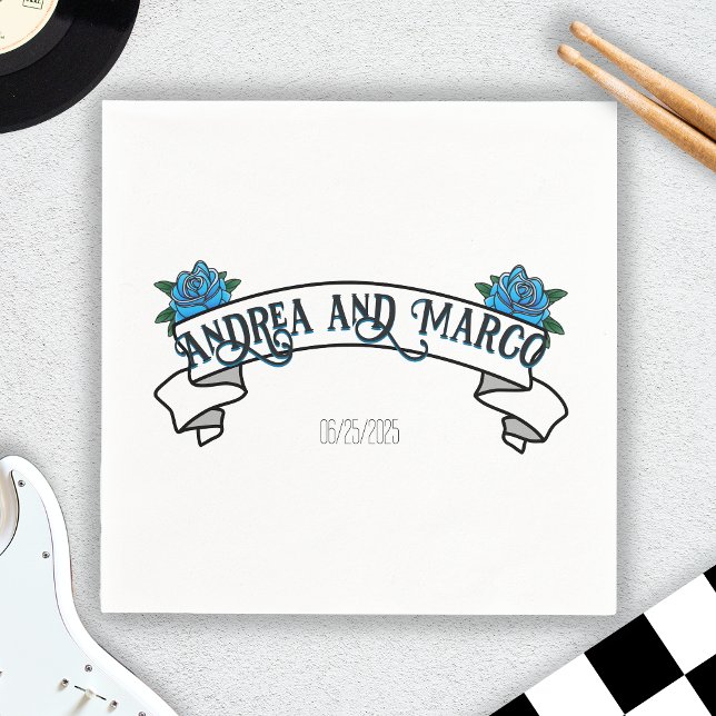 Wedding With Tattoos, Black and White Rose Tattoo  Napkin (Wedding With Tattoos, Black and White Rose Tattoo Napkins)