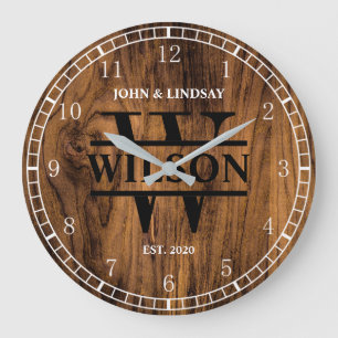 Wedding Wood Texture (Personalise) Large Clock