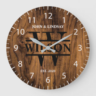 Wedding Wood Texture (Personalize) Large Clock