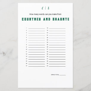 "Wedding" Word Maker Game