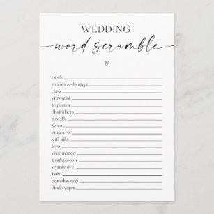Wedding Word Scramble Bridal Shower Game Programme