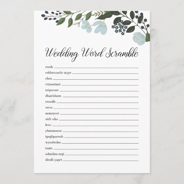 Wedding Word Scramble With Greenery Programme (Front)