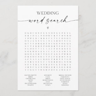 Wedding Word Search Bridal Shower Game Programme