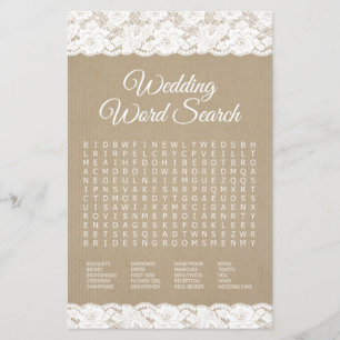 Wedding Word Search Rustic Lace Shower Game