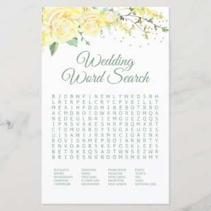 Wedding Word Search Yellow Roses Shower Game