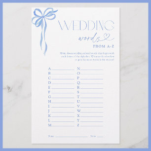Wedding Words From A-Z Blue Bow Bridal Shower Game