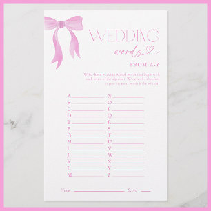 Wedding Words From A-Z Pink Bow Bridal Shower Game