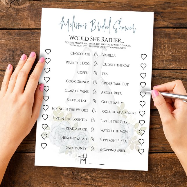 Wedding Would She Rather Bridal Shower Game Floral (Would she rather? bridal shower game. )