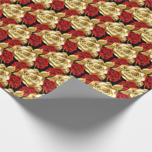 Wedding Wrapping Paper-Gold Roses Wrapping Paper (Corner)
