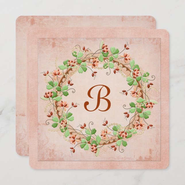 Wedding Wreath with Monogram Invitation (Front/Back)