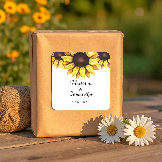 Wedding Yellow Floral Sunflower Square Sticker (Creator Uploaded)