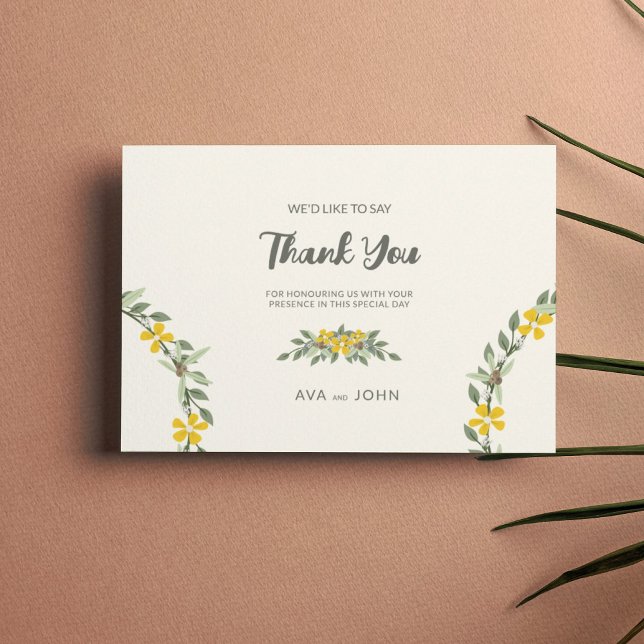 Wedding Yellow Flowers Boho Nature Thank You Card (Creator Uploaded)