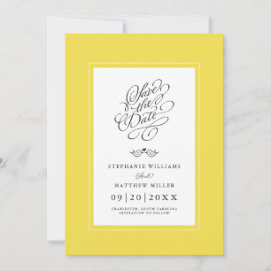 Wedding Yellow Grey Calligraphy Printable Digital Save The Date