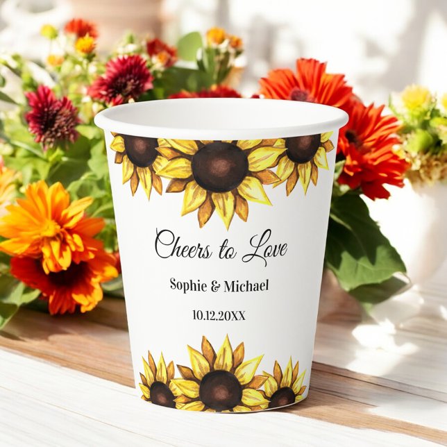 Wedding Yellow Sunflower White Floral Paper Cups (Creator Uploaded)