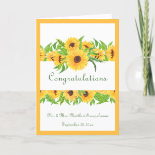 Wedding Yellow Sunflowers Name Congratulations Card