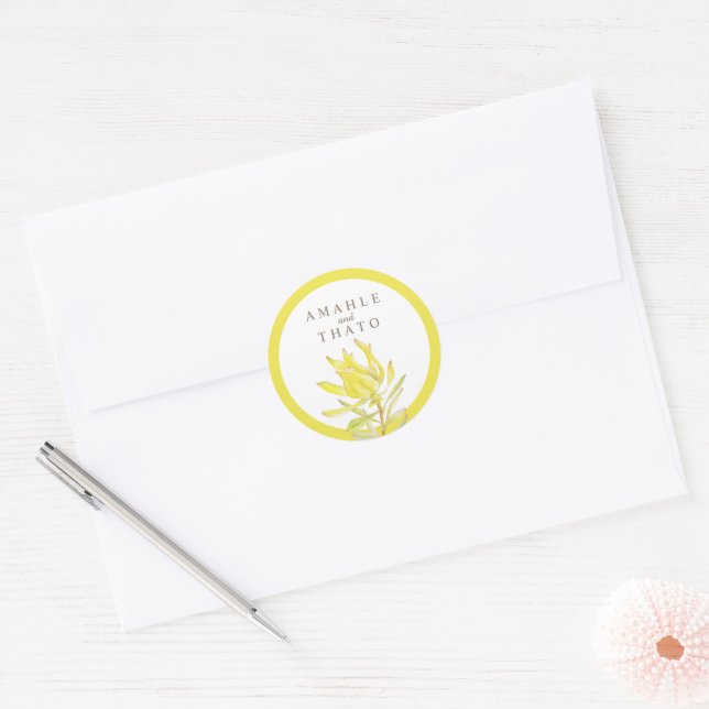 Wedding yellow tulip custom  classic round sticker (Envelope)