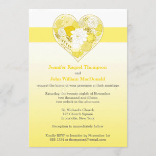 Wedding   Yellow, White   Ombre   Floral   Heart Invitation