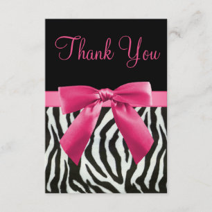 Wedding Zebra Stripes & Pink Printed Bow Thank You Card
