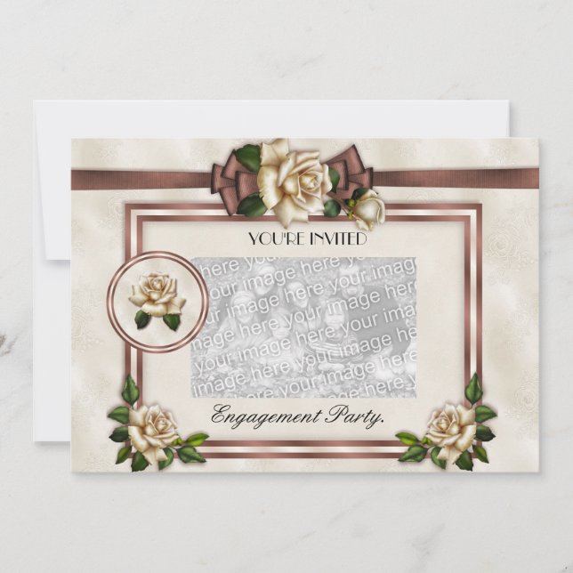 Weddings Engagements Invitation Antique Beige Rose (Front)