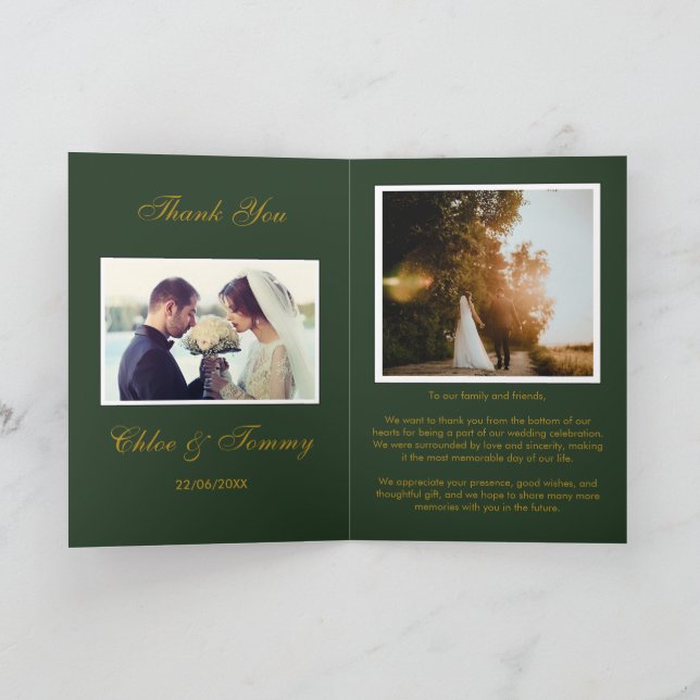 Weddings Green Personalised Thank You Cards (Inside)