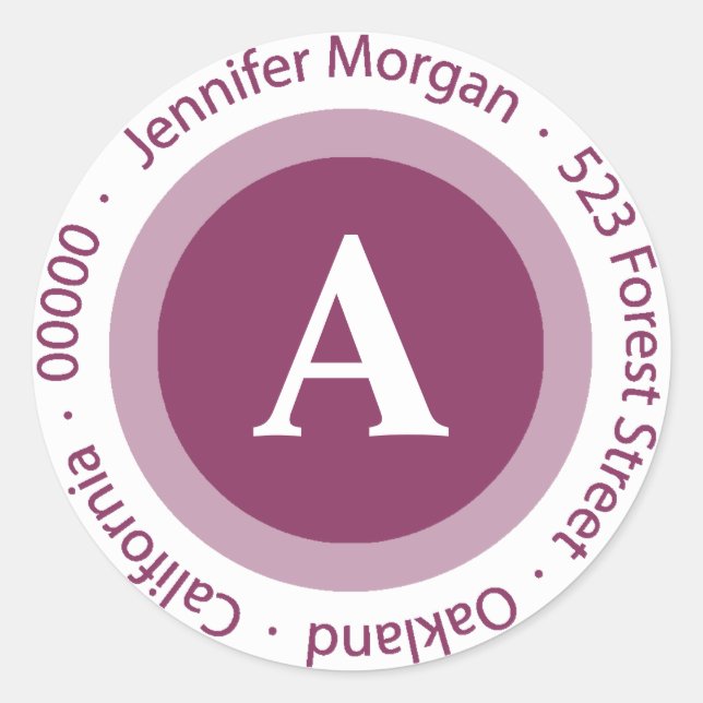 Weddings Monogram Return Address Boysenberry Classic Round Sticker (Front)