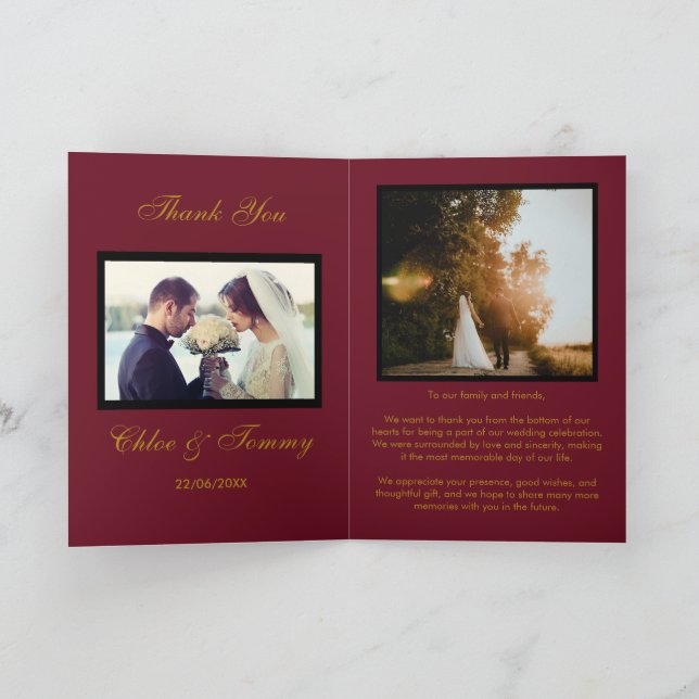 Weddings Red Personalised Thank You Cards (Inside)
