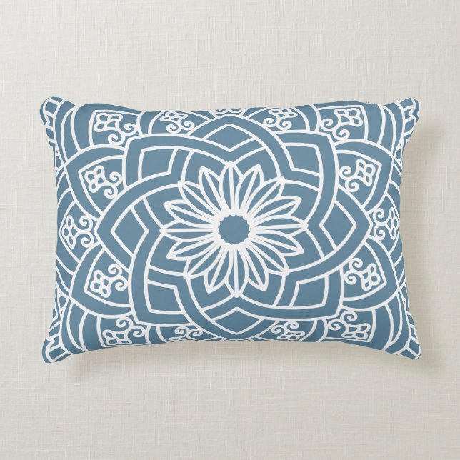 Wedgewood Blue and White Floral Mandala Decorative Cushion (Front)