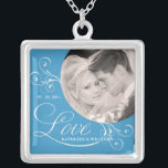 Wedgewood Blue Wedding Photo Pendant Necklace<br><div class="desc">ADD YOUR PHOTO -- Elegant and romantic personalised Engagement and Wedding Photo Necklaces, with a touch of vintage charm. Wedgewood china blue trimmed with light and delicate Victorian swirls and beautifully stylised script text. Just add the Bride and Groom's name to fit neatly into the open framed LOVE typography to...</div>