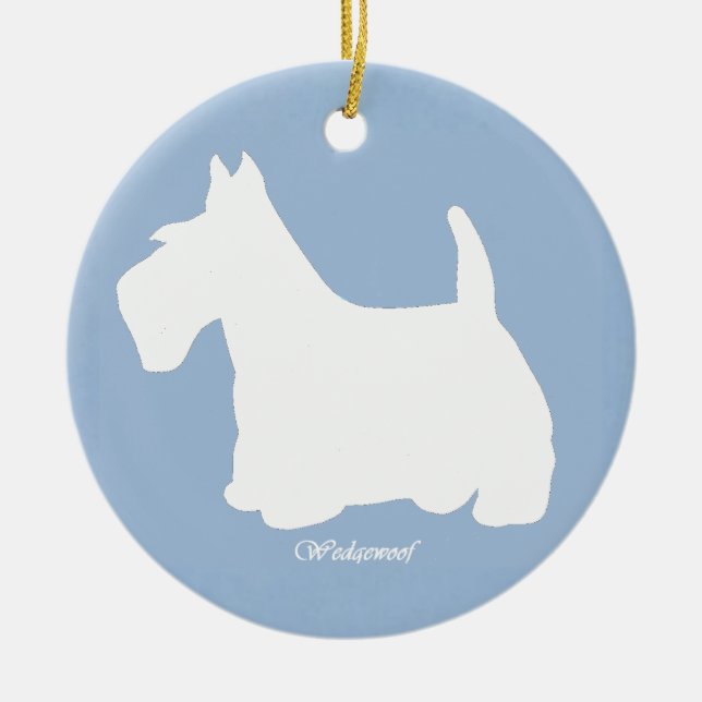 Wedgewoof Scottish Terrier Blue Ceramic Tree Decoration (Front)