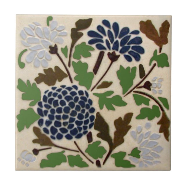 Wedgwood Blue Floral Slip Stenciled Repro Antique Tile (Front)