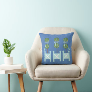 Wedgwood Blue Turquoise Topiary Bird Throw Pillow