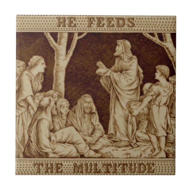 Wedgwood Jesus Miracle Repro Antique Sepia Gold Tile (Front)