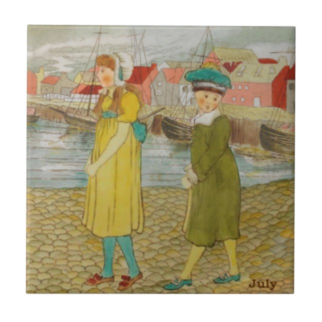 Wedgwood July Hand Coloured c1885 Repro Tile (Front)